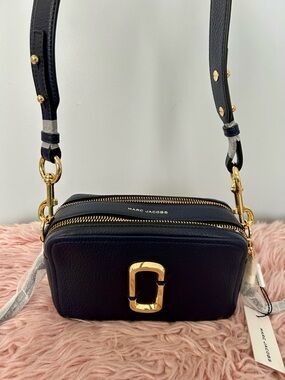 Marc Jacobs Black Leather Double-Zip Crossbody with Gold Hardware